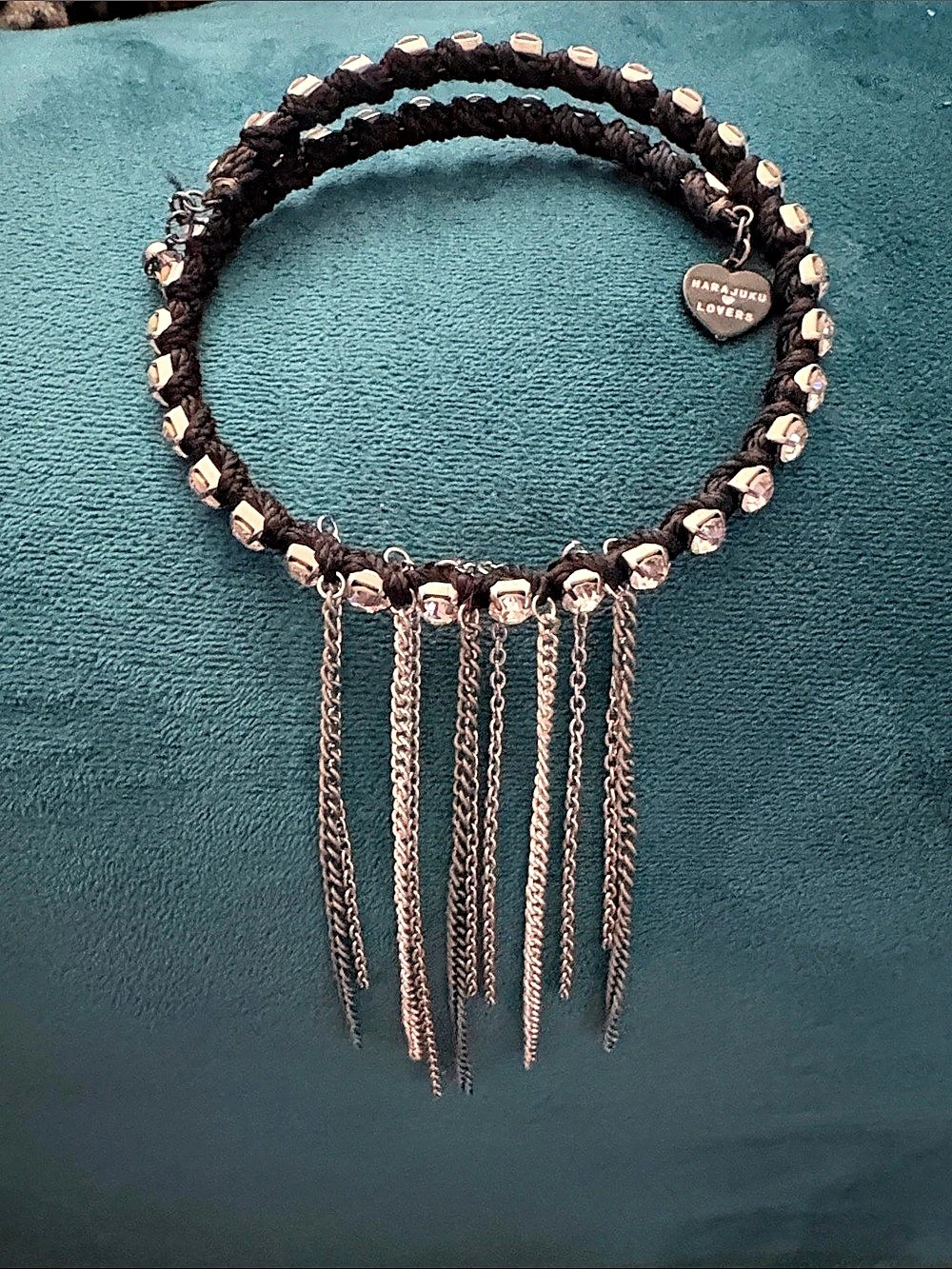 Gwen Stefani 20Harajuku Lovers Black & Silver Chain Fringe Choker Necklace